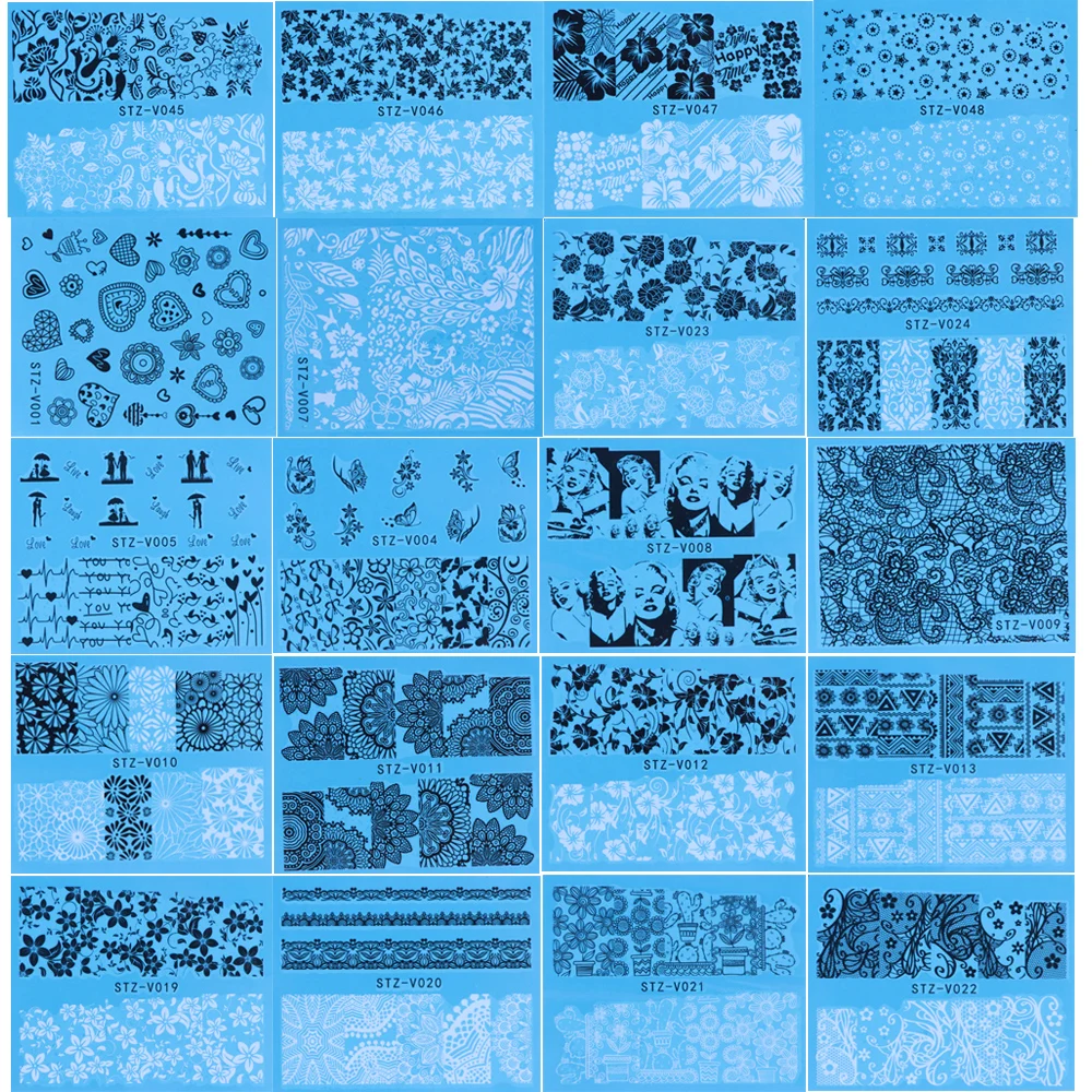 48 листов, новые цветы, кружева, искусство ногтей, переводные наклейки, наклейки для ногтей, черные/белые инструменты для украшения маникюра, JISTZV001-048