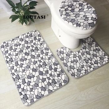 

LOUTASI 3PCS/Set Bath Mat Bathroom Carpet Mat Coral Velvet Toilet Rugs Non-slip Kit Bath Floor Carpet Foot Pad Bathroom Decor