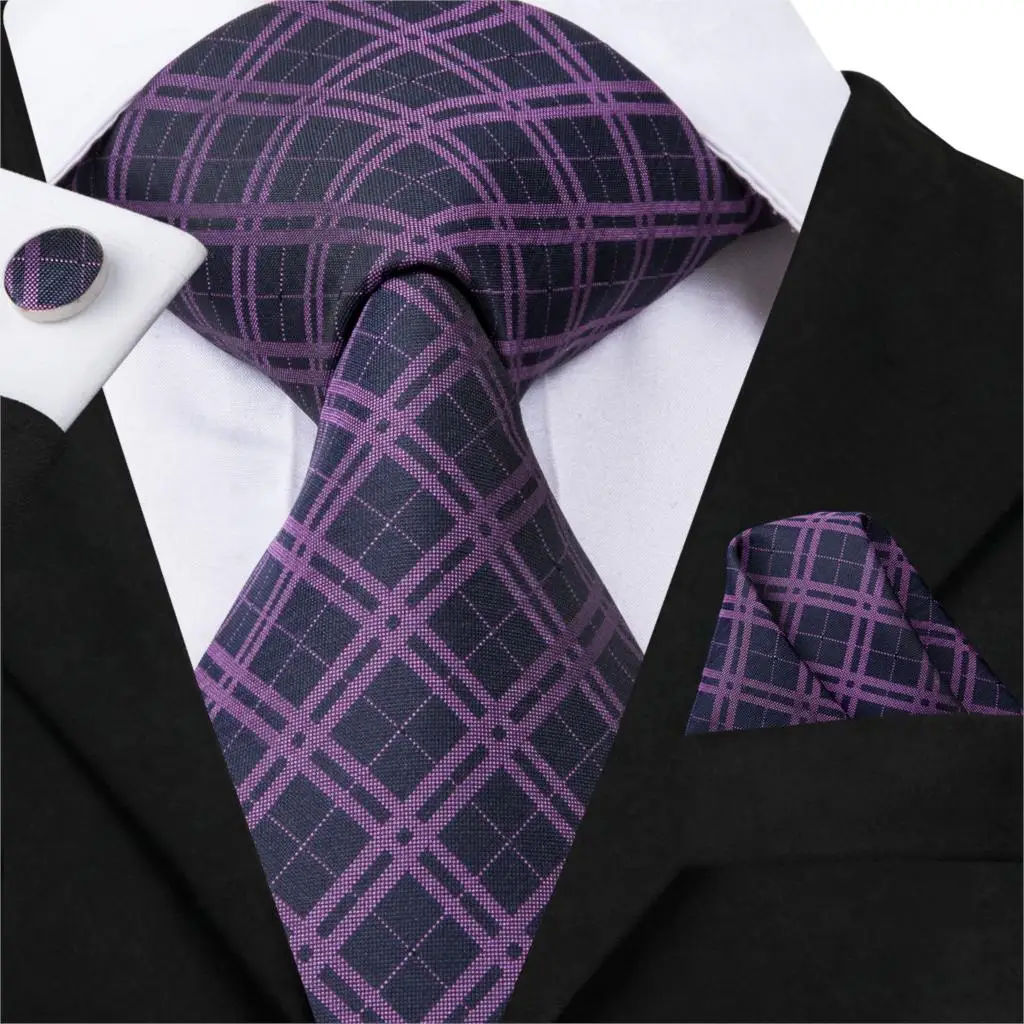Luxury Purple Plaid Neckties For Men 100 Silk Hand Made Formal