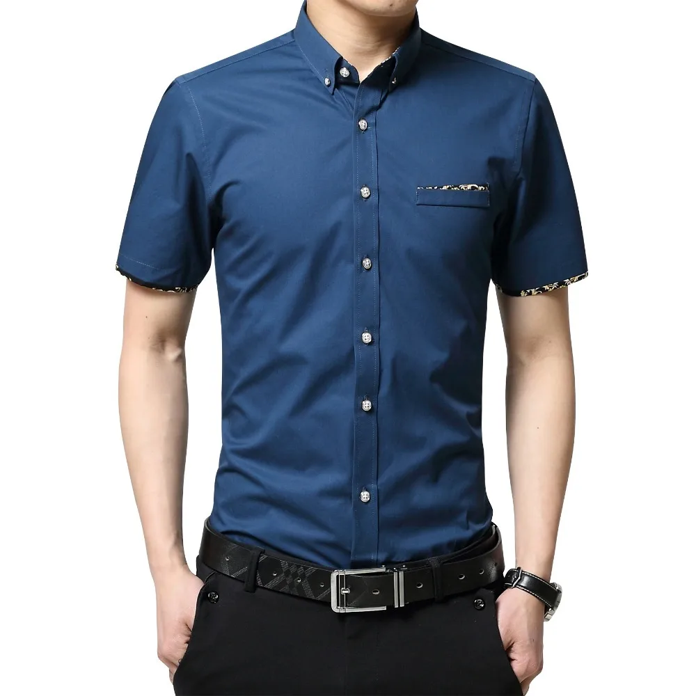 TFETTERS Plus Size 5XL 2018 Summer New Korean Style Men Short Sleeve Shirt Fashion Solid Color Slim Fit Casual Shirt Men Clothes