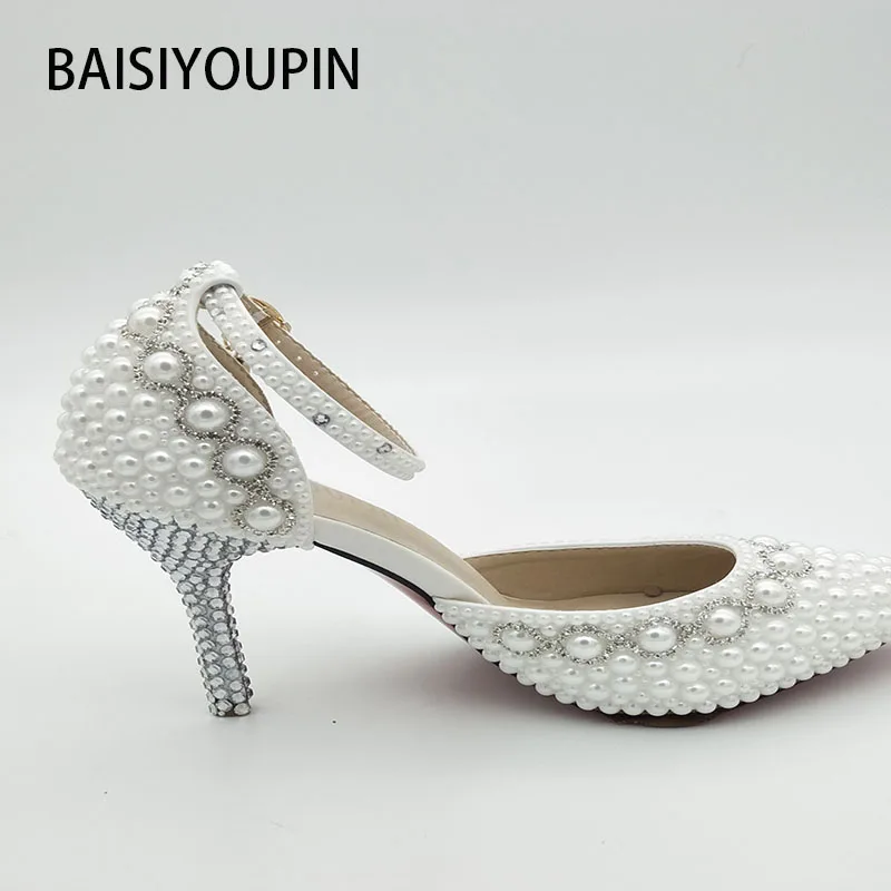 Г. Весенние сандалии с кристаллами элегантные свадебные модельные туфли принцессы с жемчугом белые туфли-лодочки на высоком каблуке маленькие и большие размеры 33, 41