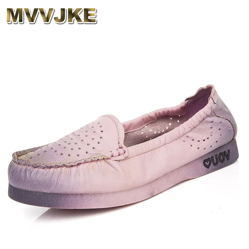 

MVVJKE Women Shoe Genuine Leather Handmade Flat Comfortable Casual Shoe for Lady Soft Solid Women Loafers Flat Plus Size
