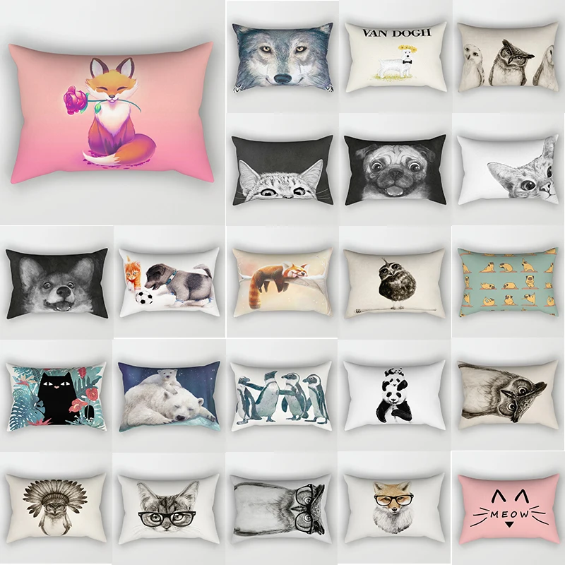 

Hot sale beauty fox dog penguin pattern pillow cases rectangle bedroom pillow cases people travel pillow cover 50*30cm