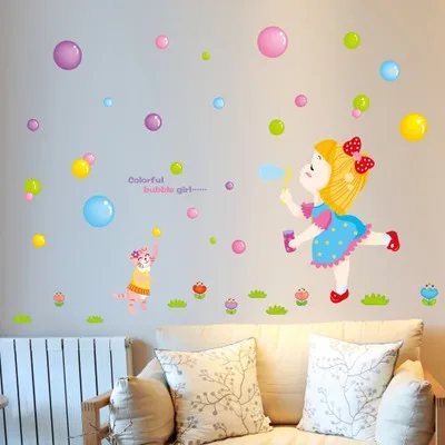 DIY 거품 소녀 PVC 스티커 벽 스티커 사랑스러운 만화 Aimal 아이 방 홈 데칼 벽 장식 소녀 방 포스터 벽지
