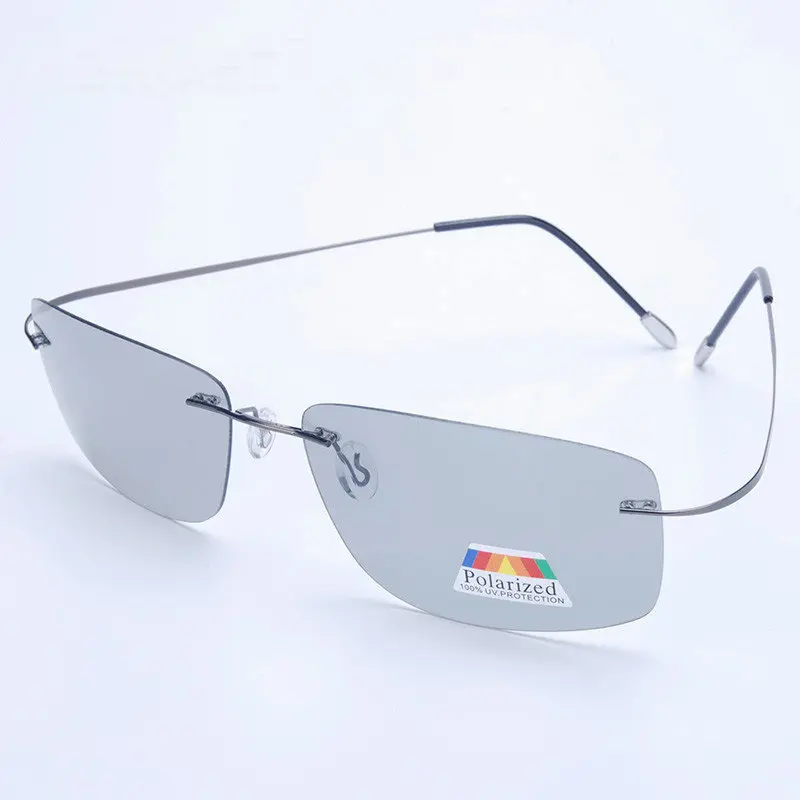 

(5s Change Color) Photochromic Sunglasses Men Women Titanium polarized Sun Glasses Chameleon Rimless Anti-glare Driving FML