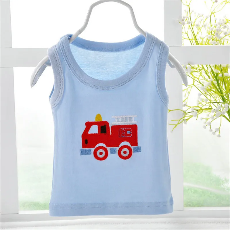 

1 Pc Baby Sleeveless T-shirt 0-24 Months Baby Boy Female Girls Cotton Cartoon Solid Breathable Sleeveless T-shirt CDR0144