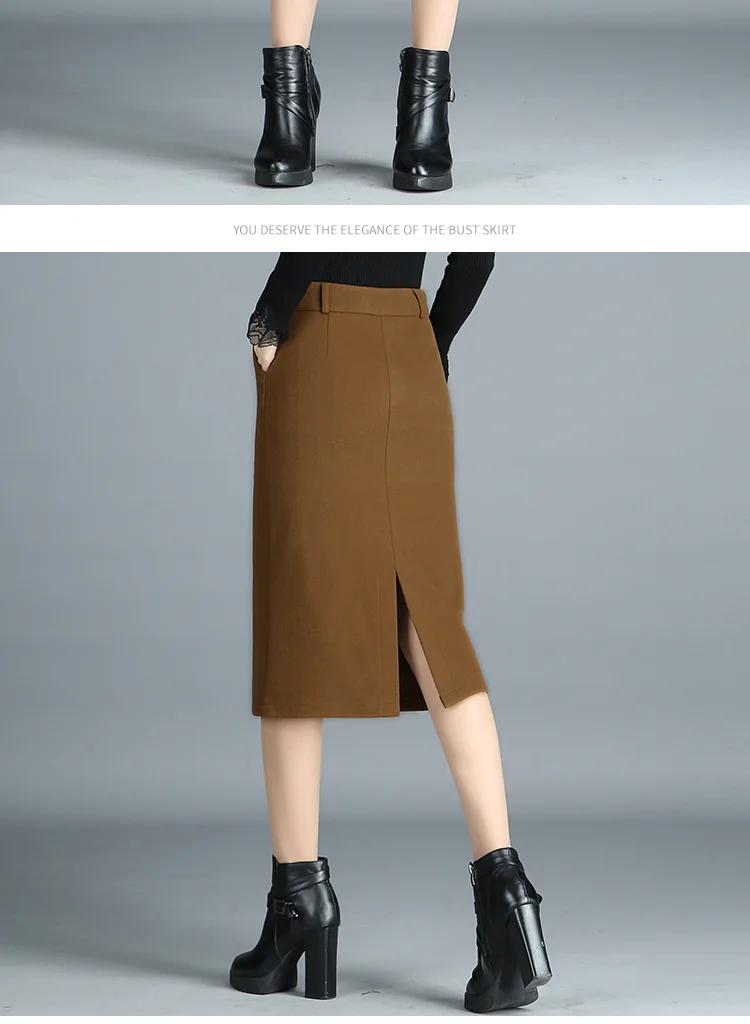 5XL Plus Size A-Line Woolen Long Skirts For Women Fall Winter Thick Warm Camel Skirt Female Elegant Black High Waist Saia Lady