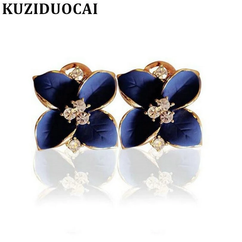 

Kuziduocai New ! Fashion Exquisite Jewelry Luxurious Shiny Upscale Rhinestones Leaf Clover Stud Earrings For Women Girl Gift 325