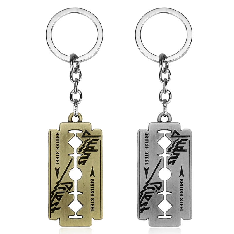 

New Fashion Hip Hop Judas Priest Keychain Razor Blade Shape Key Chain Music Band Key Ring Key Holder Pendant Chaveiro Jewelry