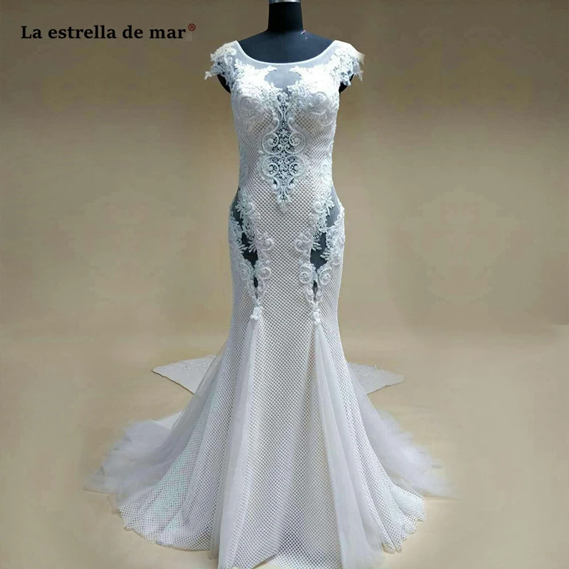 La estrella de mar vestido noiva2019 Новый кружево кепки рукавом Сексуальная Русалка Кот boho Свадебное платье длинные плюс размеры Аманда novias