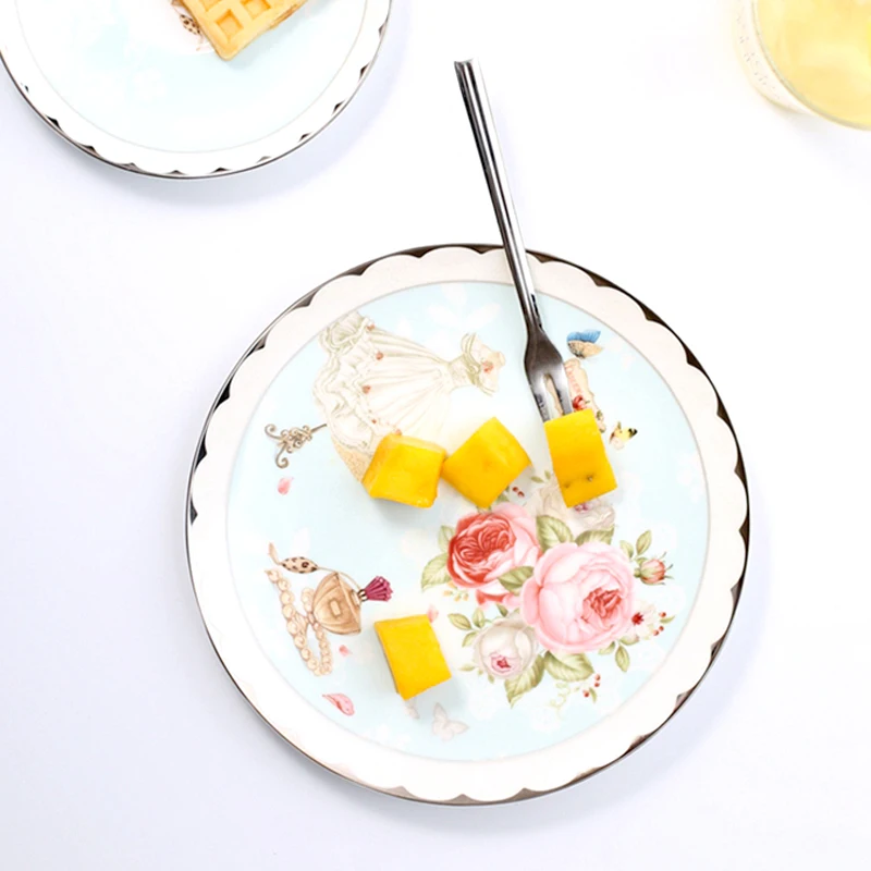 8 Inch Ceramic Plate Europe Elegant Bone China Cake Dishes & Plates Floral Porcelain Fruit Dessert Tray Dining Plates Dinnerware (6)