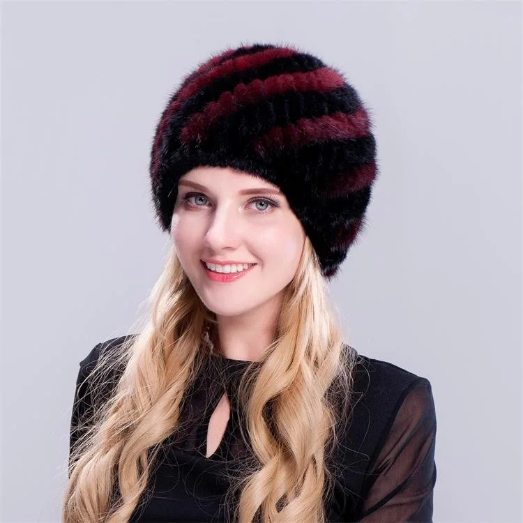 Black and red Новые женские шапки из натурального меха норки, кожаные наушники, сохраняющие тепло, зимние милые помпоны, шапка, женские шапочки Кепка «ананас» - Цвет: Black and red