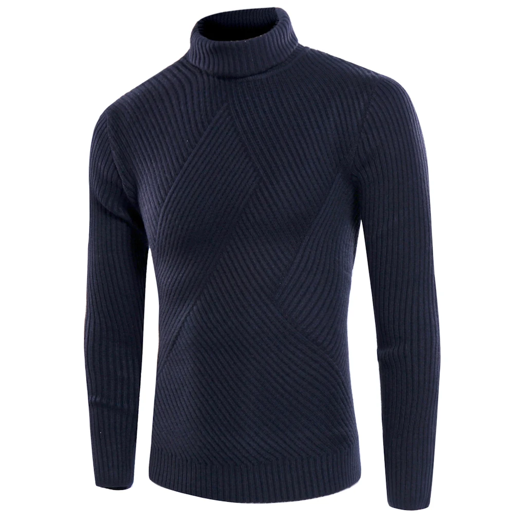 New Autumn Winter Turtleneck Striped Men Sweater Pullover Fashion Solid ...