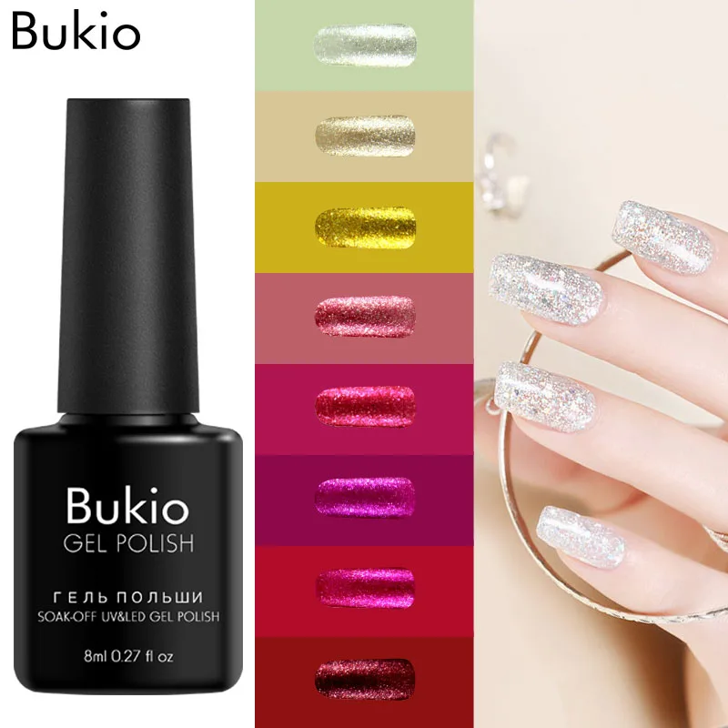 

Bukio 3D Shimmer LED UV Glitter Platinum Gel PolishSemi Permanent Charming Color UV Nail Polish 8MLSilver White Gel Lacquer