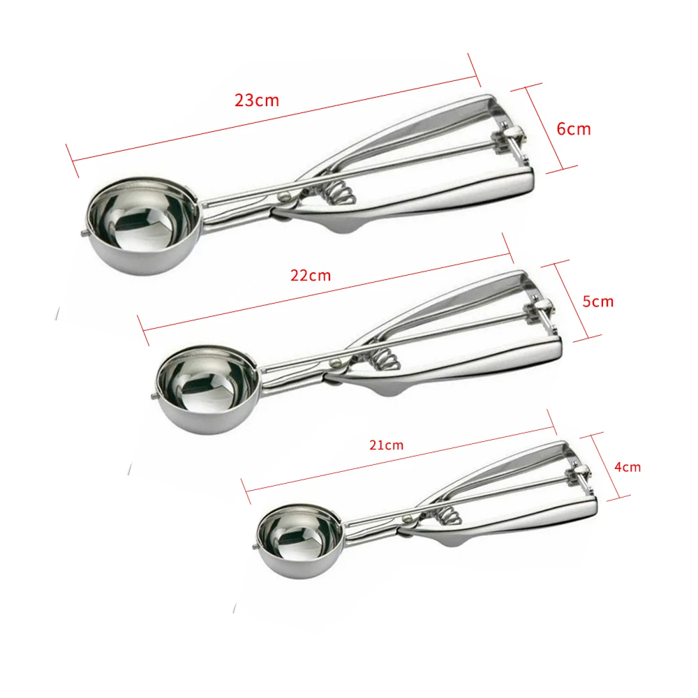 

1PCS Kitchen Ice Cream Scoop Stainless Steel Mash Potato Spoon Spring Handle Kitchen Accessories 3 Sizes