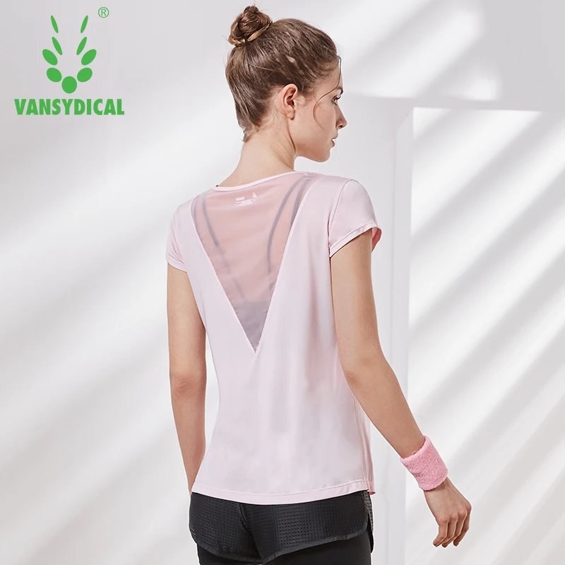 

Sexy Mesh Yoga Short Sleeves for Womens Quick Dry Fitness Workout Shirts O-Neck Running T-shirts 2019 Vansydical