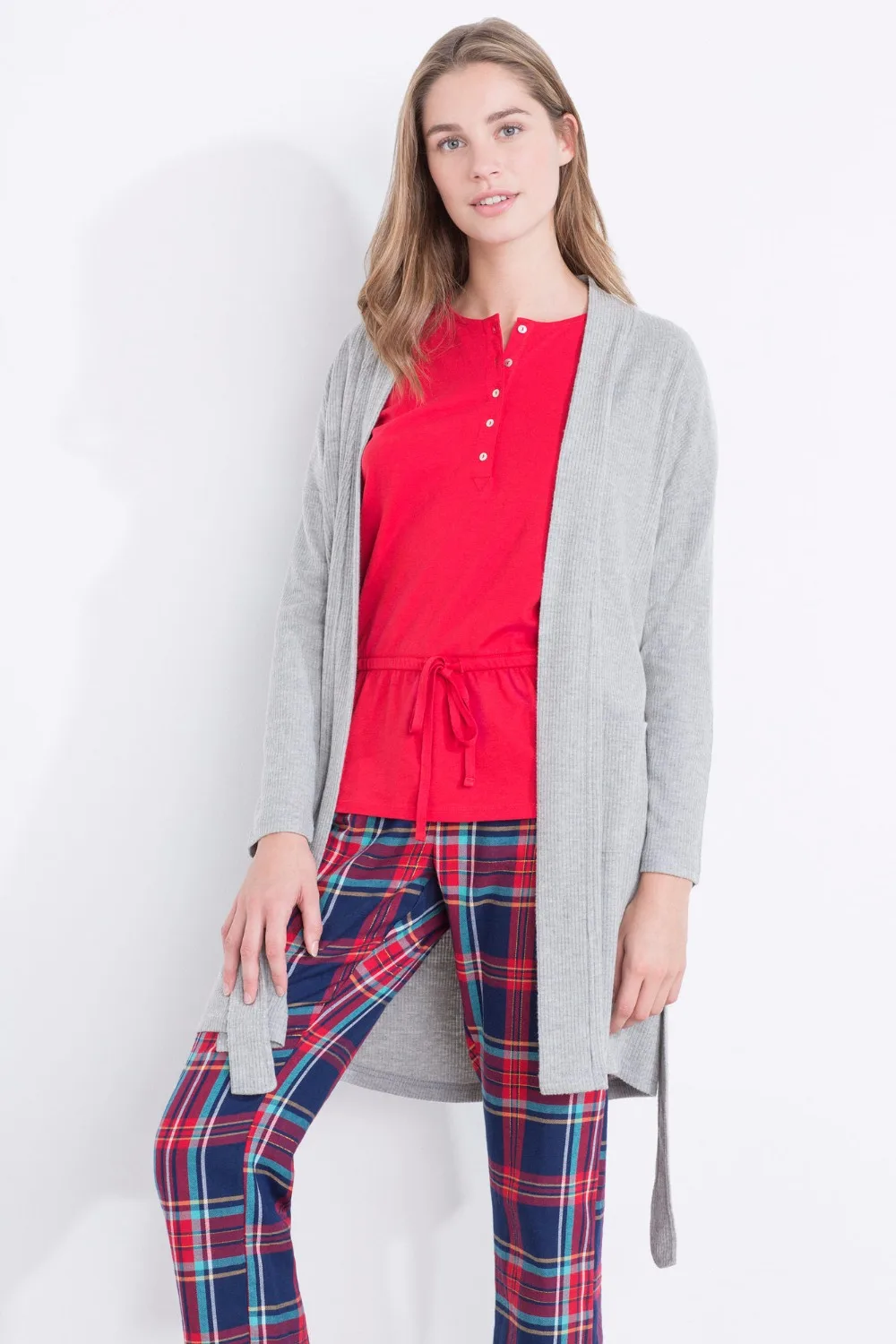 

Spring women long casual coat loose solid color simple lounge robe
