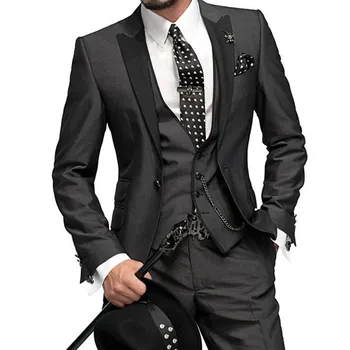

2020 Groom Tuxedos Hot selling terno One button Black men suit Peak Lapel Groom Tuxedos Groomsmen Men Wedding Suits Prom for men