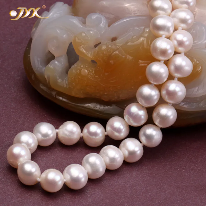 JYX Pearl Necklace for Women 11-12mm White Baroque Freshwater Cultured Pearl Necklace 24 with Czech Zircons