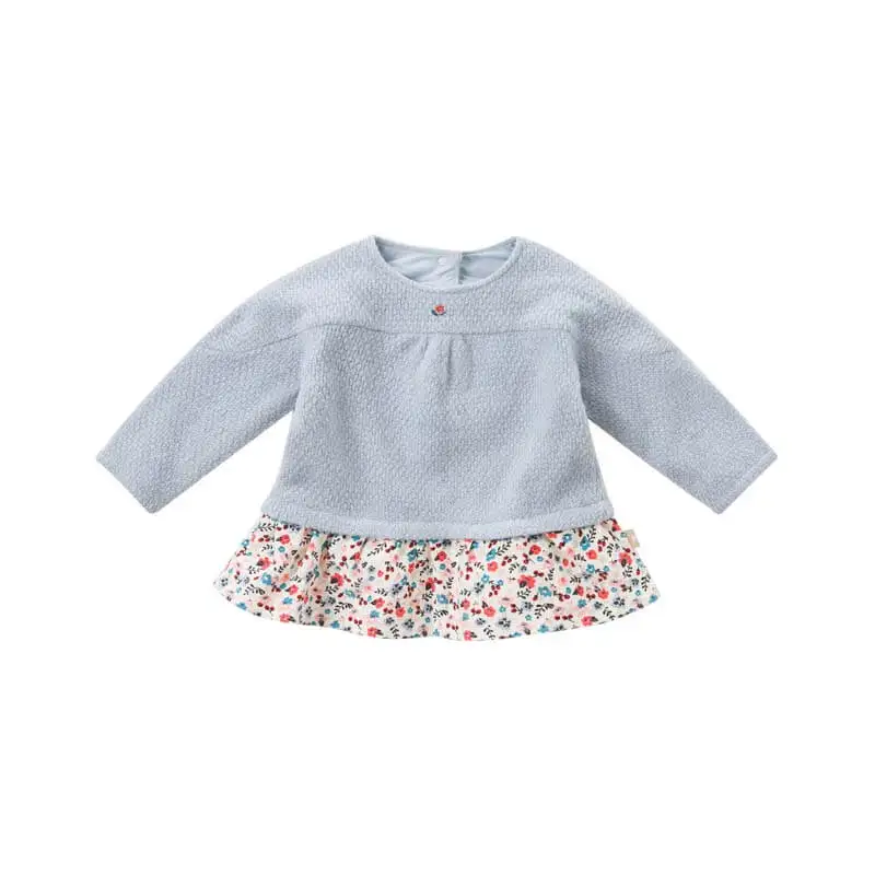 DBM8635 dave bella/осенняя одежда для маленьких девочек Детская футболка с длинными рукавами Топы высокого качества для малышей, детские футболки с оборками - Цвет: grey blue