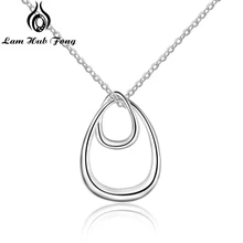 925 пробы Серебряное ожерелье с двойной подвеской в виде капли воды, женские серебряные ювелирные изделия, минималистичные аксессуары(Lam Hub Fong