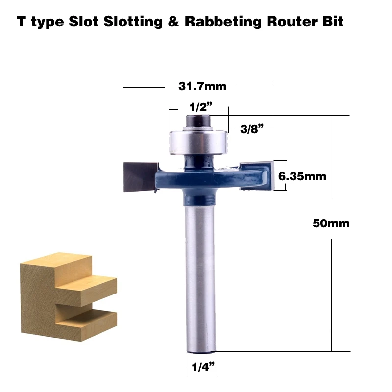 1 шт. 1/4 "хвостовик T тип подшипники дерево измельчители промышленного класса Rabbeting бит деревообработка инструмент фрезы для дерева