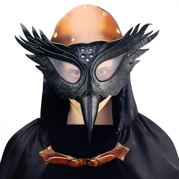 

Black PU Leather Retro Rock Plague Doctor Cosplay Bird Beak Mask Anime Mask Halloween Party Gothic Accessories Steampunk Props