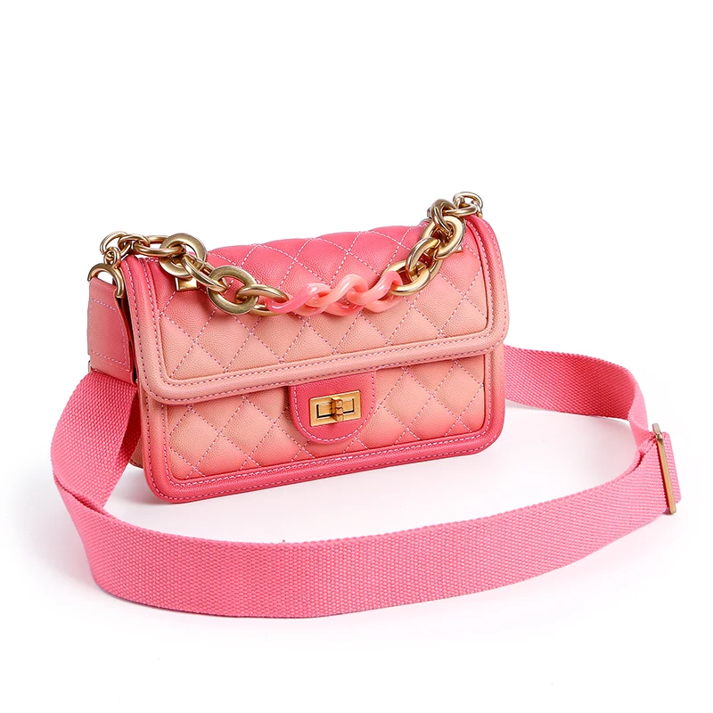 

6 Color Gradient Color Rhombic Bag Wide Shoulder Strap Square Bag High-end Ladies Shoulder Bags Handbags and Purses Channels Sac