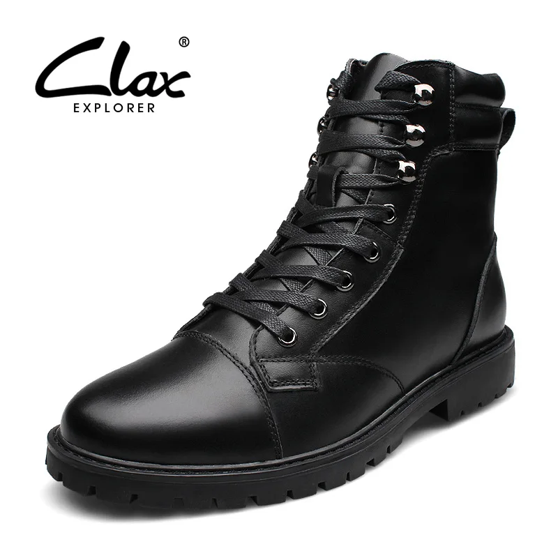 

CLAX Men Genuine Leather Boots 2017 Autumn Casual High Boots Male Winter Snow Boot Fur Warm Handmade Walking Shoes Safety Shoe