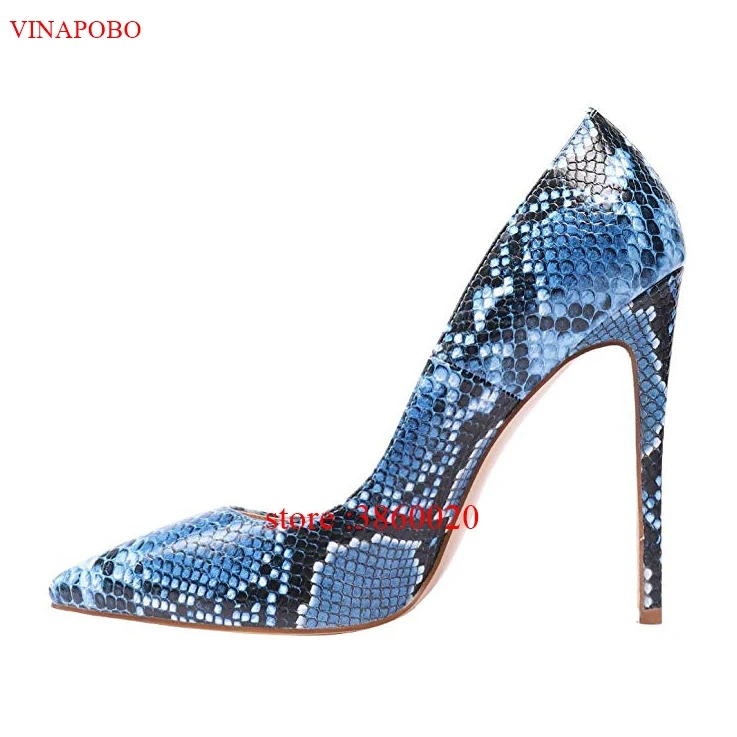 VINAPOBO/женские туфли-лодочки из матовой кожи со змеиным принтом; цвет красный, черный; вечерние туфли на высоком каблуке-шпильке с острым носком; пикантные офисные свадебные туфли - Цвет: 10cm