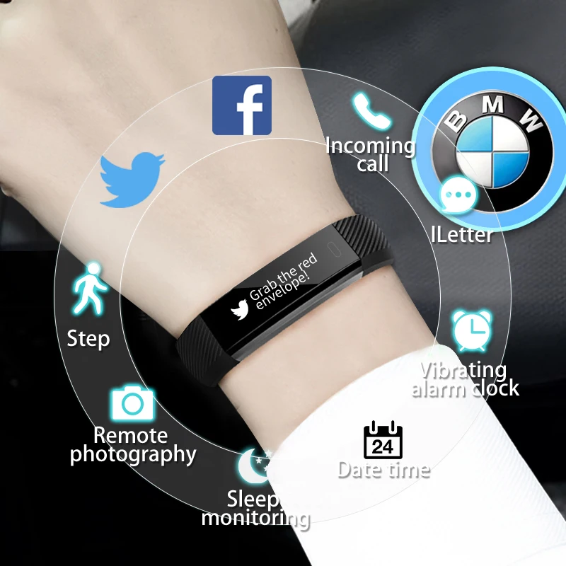 

SENSTHEN Pedometer Sleep Tracker Monitor Alarm Clock Bracelet for iOS And Andriod Sports Smart Wristband USB Charger Smartband