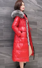 Ptslan Women’s Genuine Leather Jacket Zipper Closure Real Lambskin Down Coat