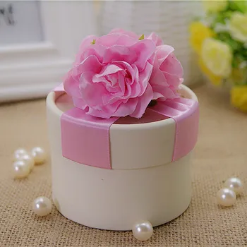 

free shipping pink big rose flower round party sweet box for bridal shower party GBEST2