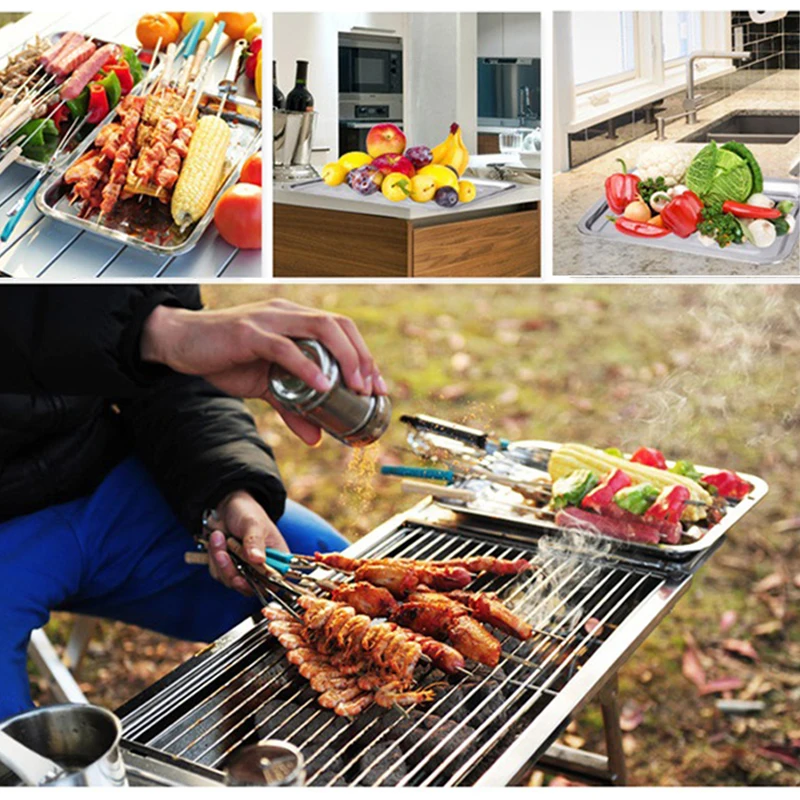  New BBQ Food Tools Stainless Steel Food Tray Plate Barbecue Grill