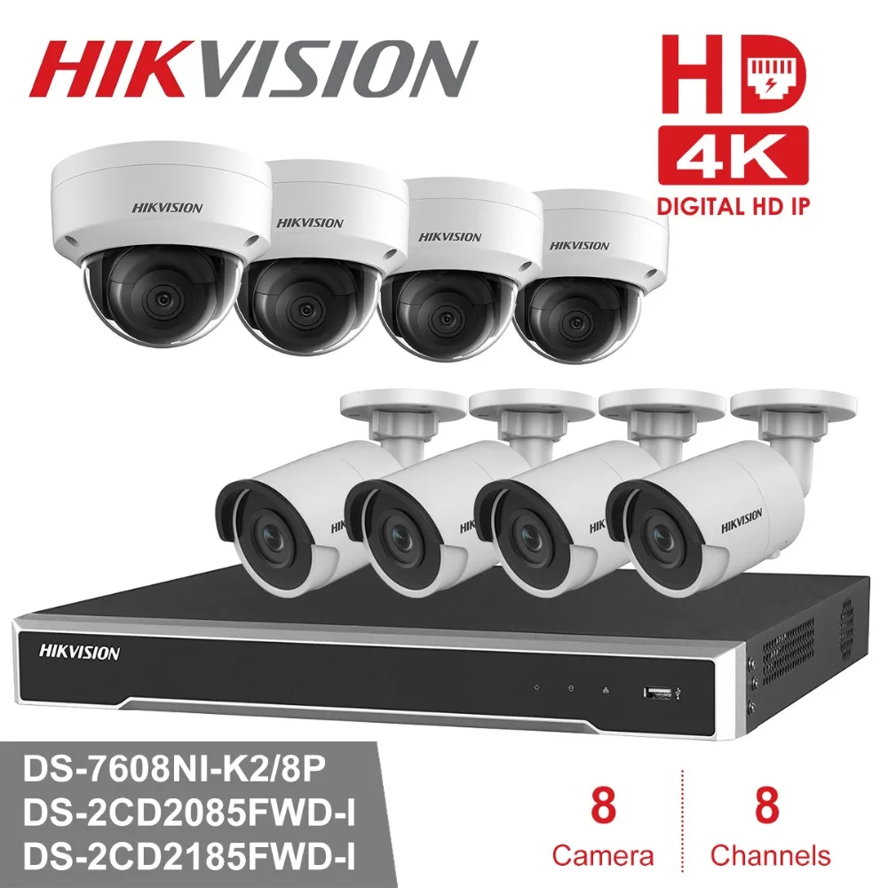 Hikvision 8CH CCTV комплект видеонаблюдения 4MP камера безопасности Система 8CH POE NVR Max 4K выход 8 шт. 8MP POE IP камера CCTV Водонепроницаемая