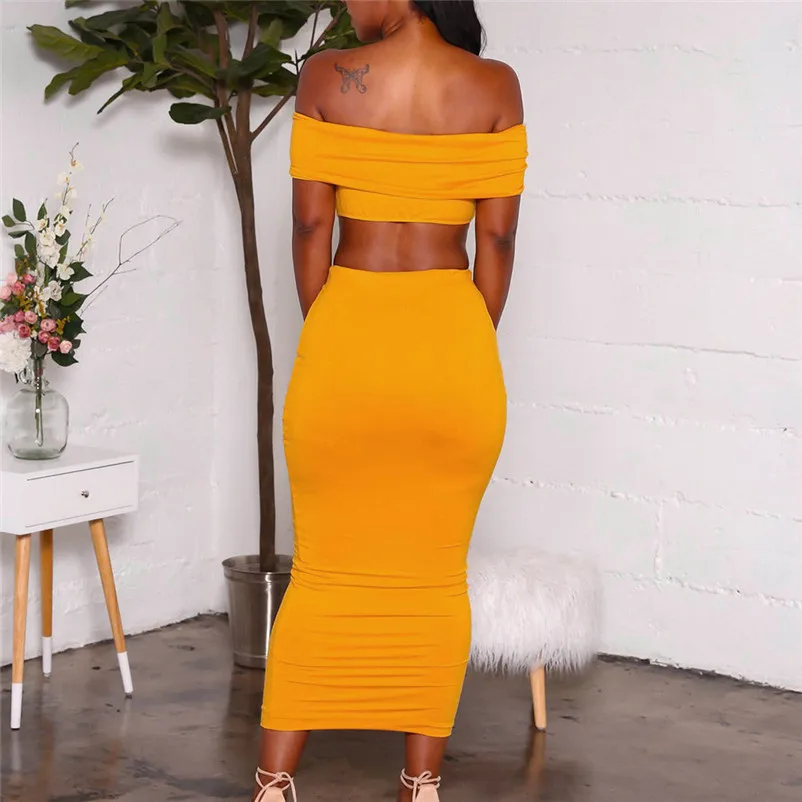 Casual 2 Two Piece Set Women Sexy Solid Strapless Short Layered Tank Sheath Bodycon Party Skirt Set Beachwear Women Set 3D07 (5)