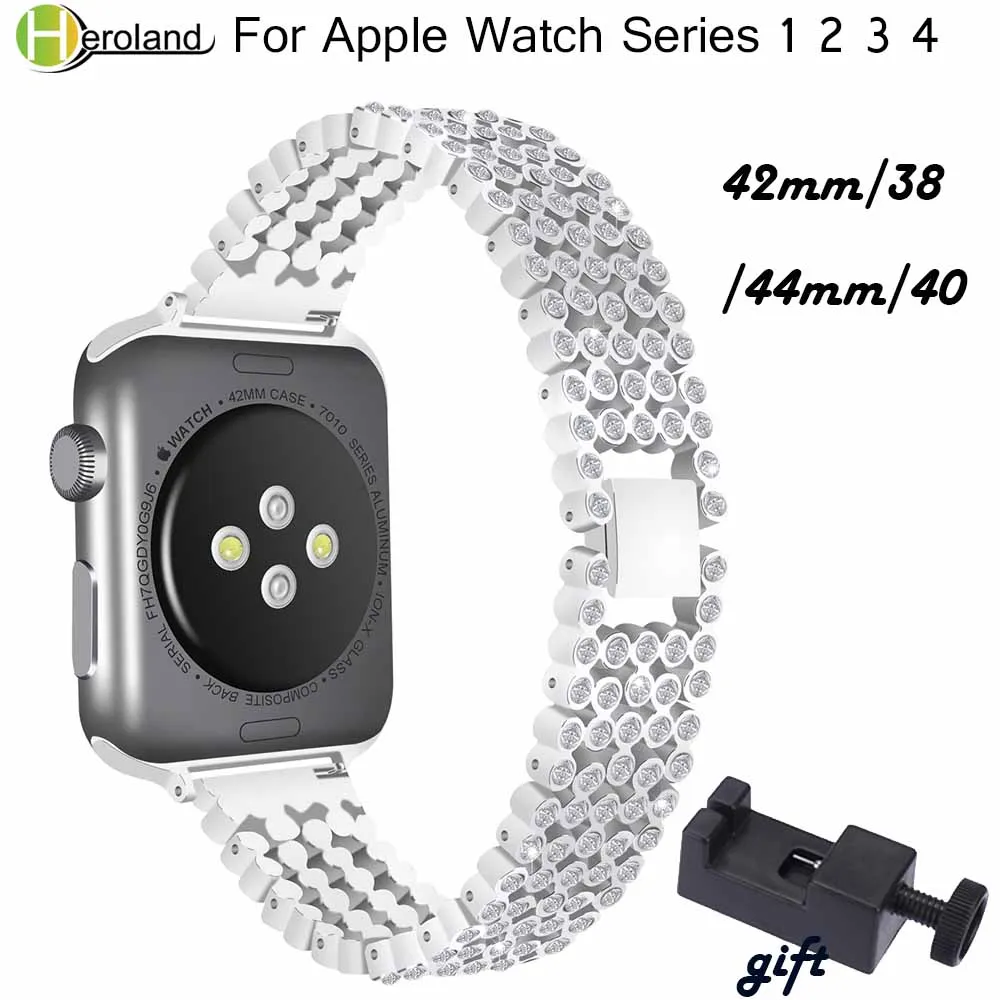 Браслет с кристаллами для Apple Watch band 38 42 мм 40 44 сменный из нержавеющей стали iWatch series