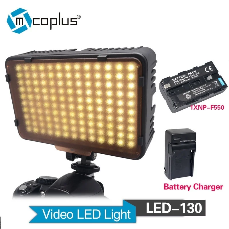 Mcoplus 130 LED Видео свет с 1x NP F550 батарея и зарядное устройство для Canon Nikon Sony Pentax Panasonic