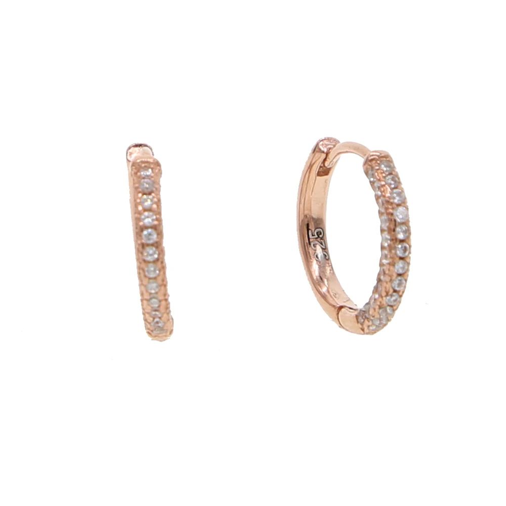 Милые 925 пробы, серебряные круглые серьги-кольца Huggies с маленькими петлями для женщин, Изящные мини-ювелирные изделия с фианитами для маленьких девочек - Окраска металла: Покрытие из розового золота