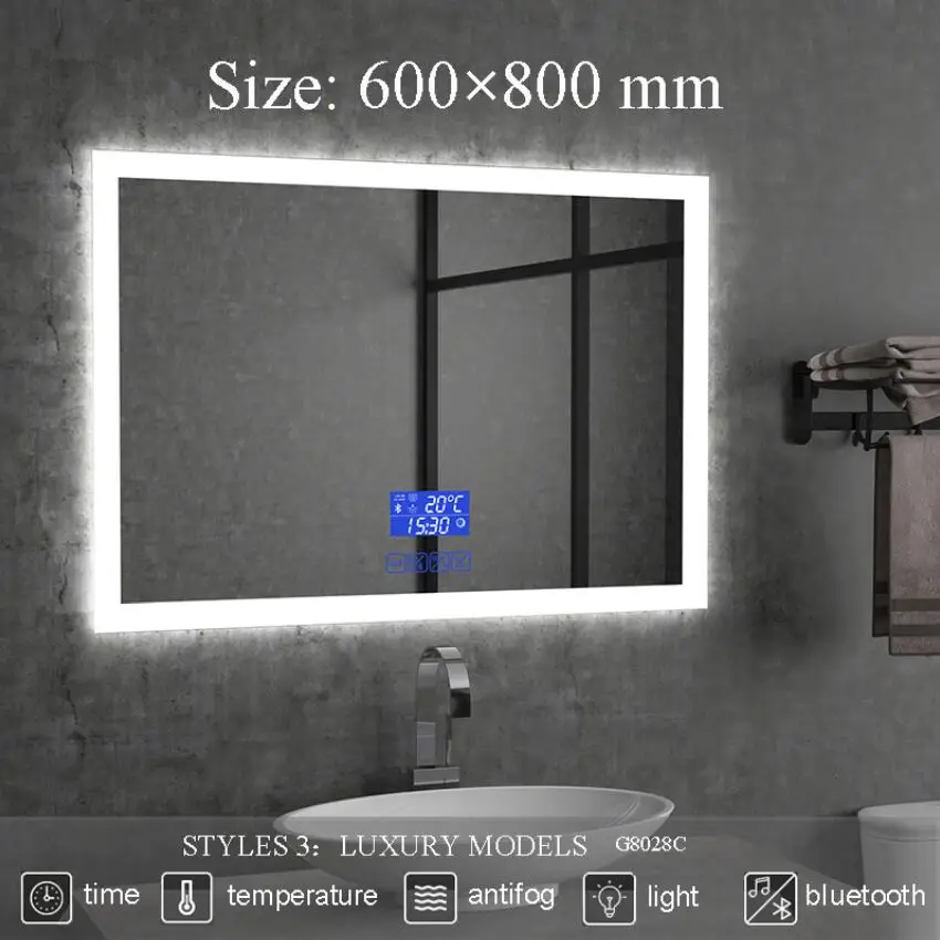 Gisha Wall-mounted Smart Mirror LED Bathroom Mirror Explosion proof Anti-fog Mirror Bathroom Makeup Mirror 2G8028 - Цвет: 2G8028C 600x800mm