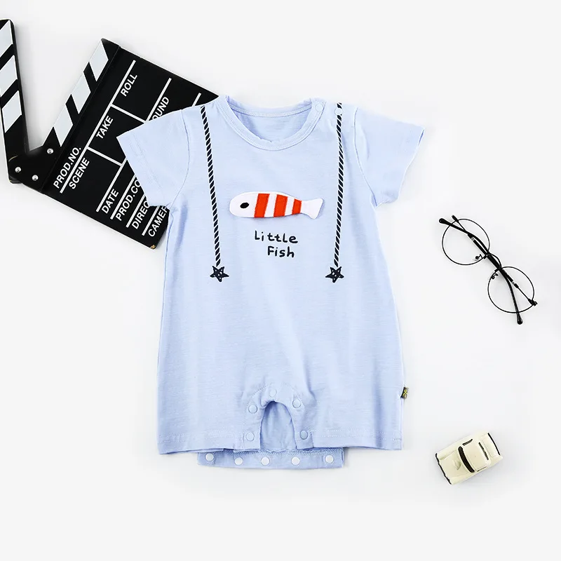 Infant комбинезон, детская одежда мода мультфильм Маленькая рыба с круглым вырезом с короткими рукавами лето