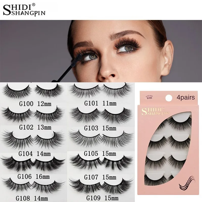 

Shidishangpin 4 Pairs Eyelashes Natural False Lashes 3d Mink Hand Made Makeup Thick Fake Eyelash Extension Cilio Eyelashes G107