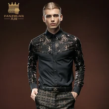 FANZHUAN 2017 Brand Mens Clothing Autumn New Products long Sleeves Shirts Men Tuxedo Shirts Slim Fit Black Lace Shirt Coat