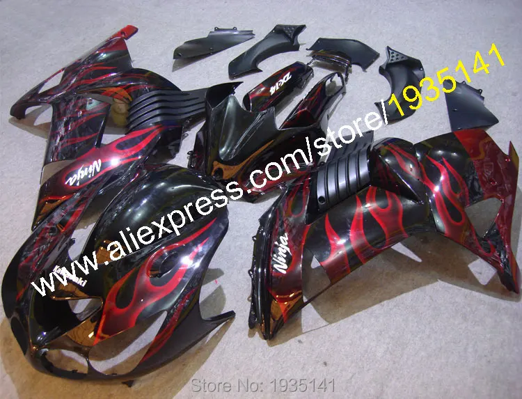 

Hot Sales,For Kawasaki Ninja ZX14R 2006-2011 ZZR 1400 fairings ZX-14R 06 07 08 09 10 11 red flames bodywork (Injection molding)