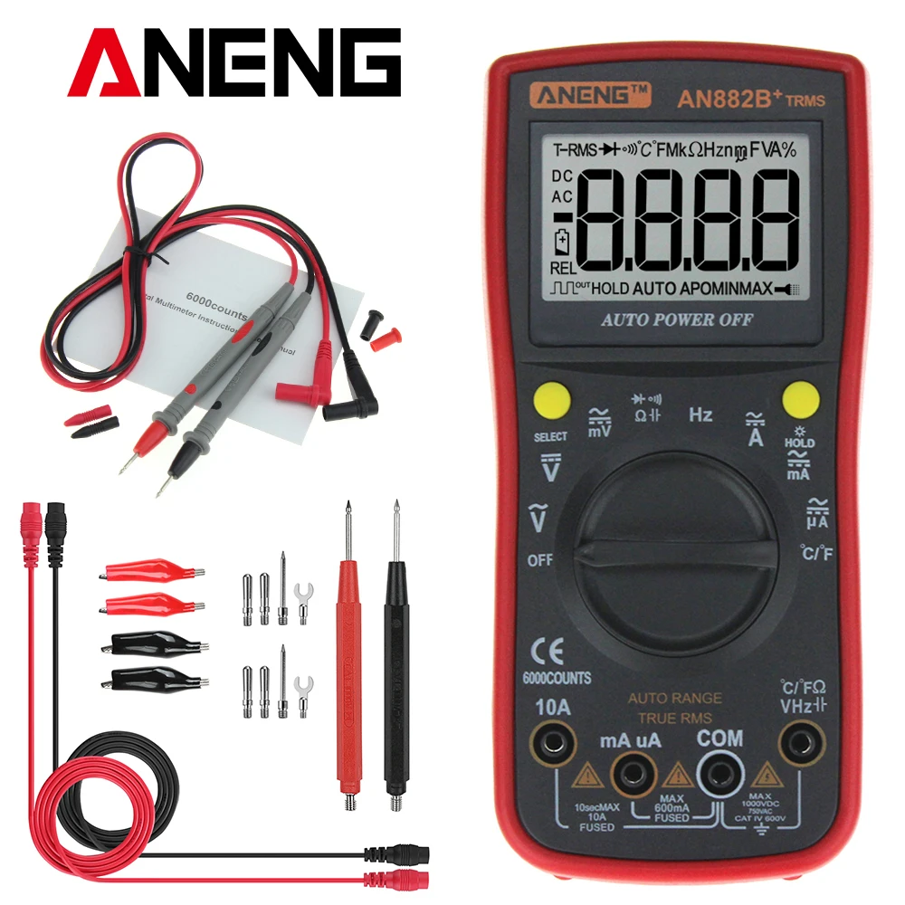 ANENG AN882B + цифровой мультиметр Авто Диапазон AC/DC метр 6000 Графы ЖК дисплей Дисплей