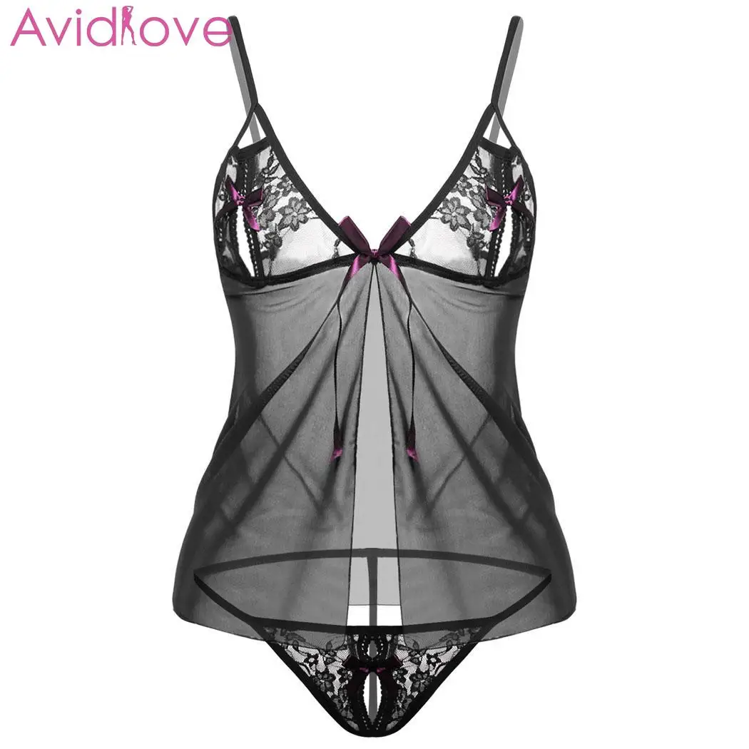 Avidlove женское сексуальное белье Babydoll летнее кружевное Открытое Спереди большого размера Горячее Эротическое Нижнее белье Ночное цветочное Сексуальное белье - Цвет: Black