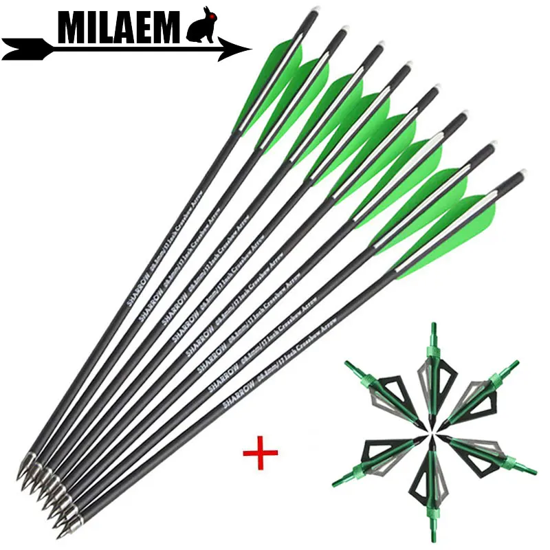 6/12pcs 17inch Archery Crossbow Bolts Arrow Carbon Rubber Feather Replaceable Blade Broadhead OD8.8mm Shooting Accessories | Спорт и