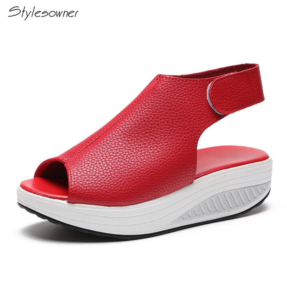 

Stylesowner Women Peep Toe Summer Heel Sandals Platform Wedges Casual Sandals Hook & Loop Girls Summer Shoes Heels Sandals Chic
