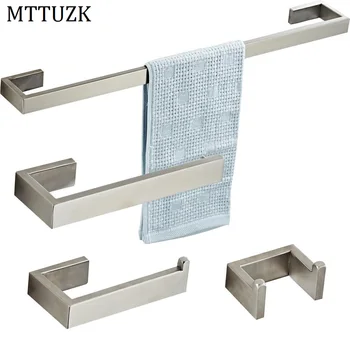 

MTTUZK 304 Stainless Steel Brushed Set Towel Bar Robe hook Paper Holder Wall Mounted Bath Hardware Sets Bathroom Accessories