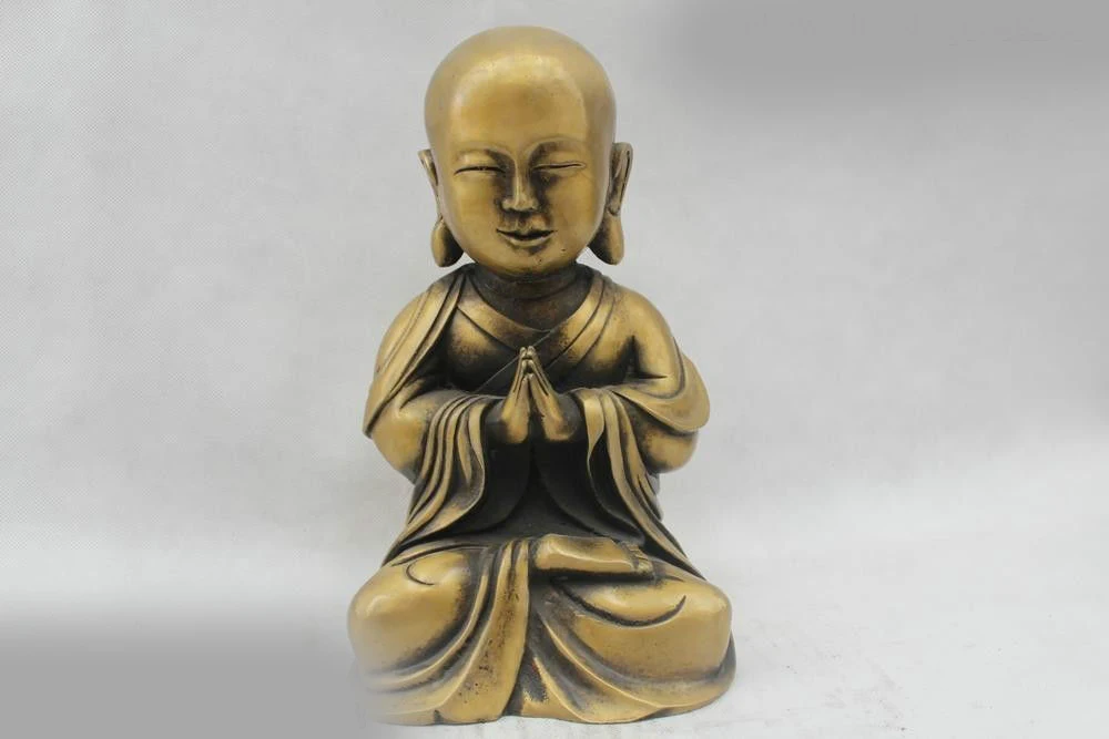 

12"Chinese Buddhism Folk Pure Bronze Lucky Buddha Shakyamuni Statue
